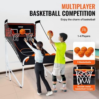 Juego de Arcade de Baloncesto Plegable, Juego de Baloncesto Interior para 2 Jugadores, Deporte de Doble Tiro en Casa con 5 Pelotas, 8 Modos de Juego, Marcador Electrónico y Bomba de Inflación, par...
