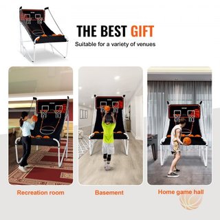 Juego de Arcade de Baloncesto Plegable, Juego de Baloncesto Interior para 2 Jugadores, Deporte de Doble Tiro en Casa con 5 Pelotas, 8 Modos de Juego, Marcador Electrónico y Bomba de Inflación, par...