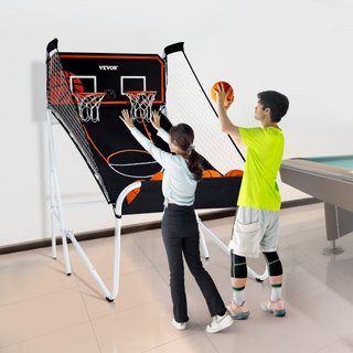 Juego de Arcade de Baloncesto Plegable, Juego de Baloncesto Interior para 2 Jugadores, Deporte de Doble Tiro en Casa con 5 Pelotas, 8 Modos de Juego, Marcador Electrónico y Bomba de Inflación, par...