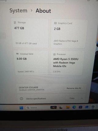 Portátil Asus Zenbook Plata y Oro