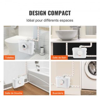 Bomba Maceradora, 700W, 9600 L/h, 10 m di Altezza, Pompa Sump per Acque Reflue con 3 Ingressi per WC, Cantina, Cucina, Lavandino, Doccia, Smaltimento Rifiuti