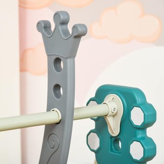 Tobogán 3 en 1 para Niños con Columpio Ajustable, Aro de Baloncesto y Pelotas para Habitación y Jardín, 152X149X107Cm, Azul, Gris, Amarillo