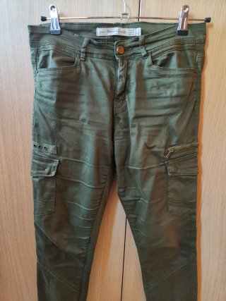 Pantalón Zara Cargo Talla 36 Verde Militar
