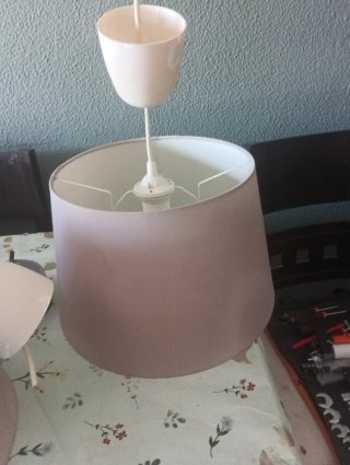 Juego 2 lámparas tela gris y blanco
