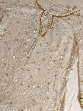 Blusa lentejuelas doradas y blancas talla única