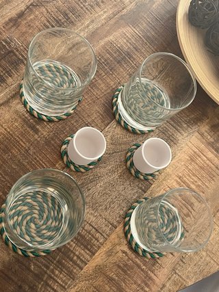 Set de 2 Portavelas y 4 Posavasos Yute