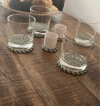 Set de 2 Portavelas y 4 Posavasos Yute