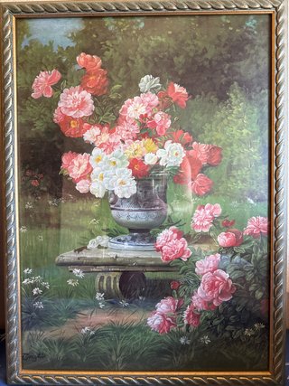 Cuadro Clásico Flores Rosas y Verdes