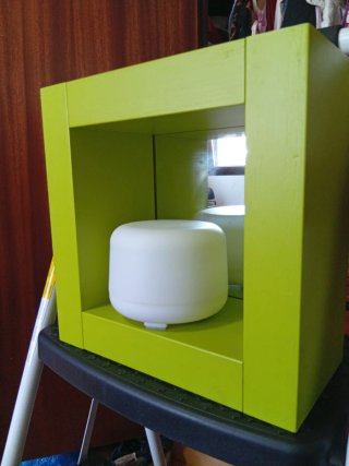 Cubo estantería con espejo de madera pistacho