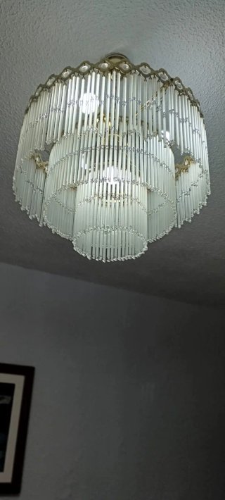 Lámpara de techo cristal y metal dorada