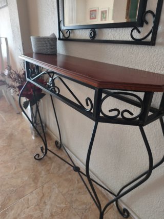 Consola recibidor metal y madera + Espejo