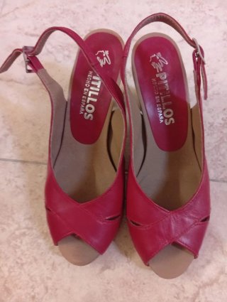 Sandalias Pitillos Piel Rojas Talla 37