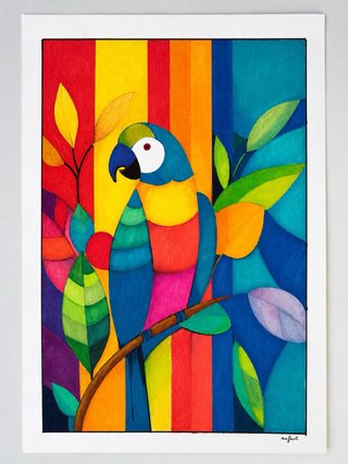 Loro Tropical Original - Lámina A3 Hecha a Mano