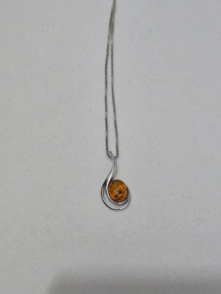 Collar Plata 925 con Ámbar Naranja
