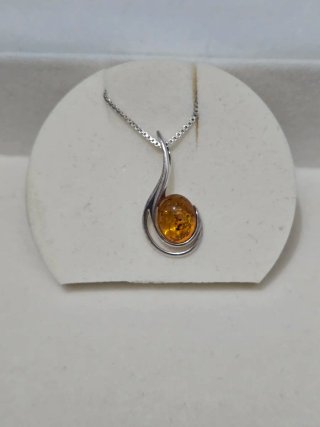 Collar Plata 925 con Ámbar Naranja