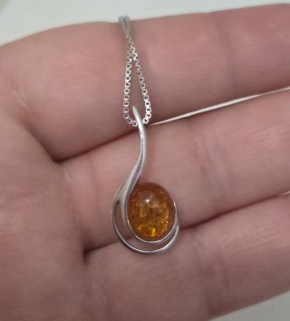 Collar Plata 925 con Ámbar Naranja