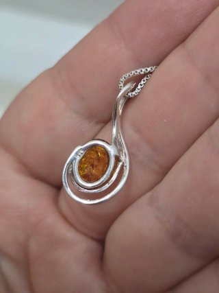 Collar Plata 925 con Ámbar Naranja