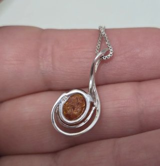 Collar Plata 925 con Ámbar Naranja