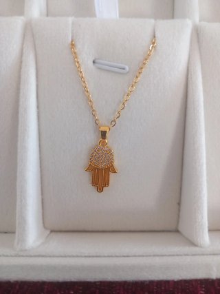 Gargantilla Hamsa Dorada con Circonitas