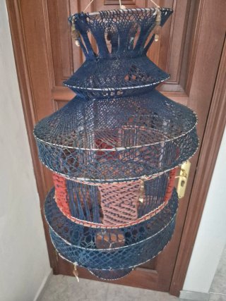 Lámpara Crochet Colgante Azul Naranja