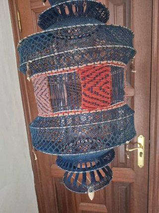 Lámpara Crochet Colgante Azul Naranja