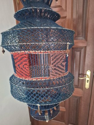 Lámpara Crochet Colgante Azul Naranja