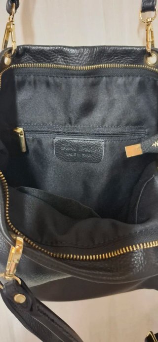 Borsa Vera Pelle Nera con Pompon Cuore