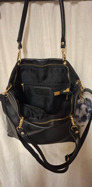 Borsa Vera Pelle Nera con Pompon Cuore