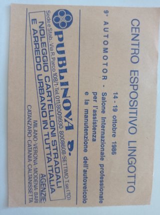 Biglietto Ingresso Salone Auto Torino 1986