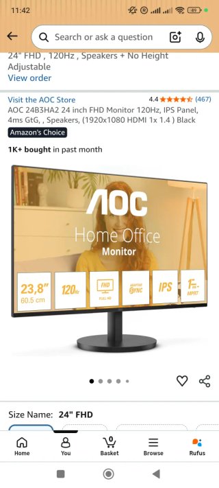 Pantalla AOC 23.8 Negra