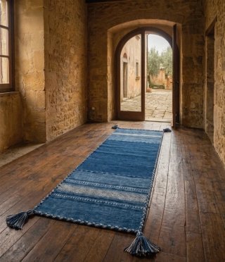 Tappeto Kilim blu e beige