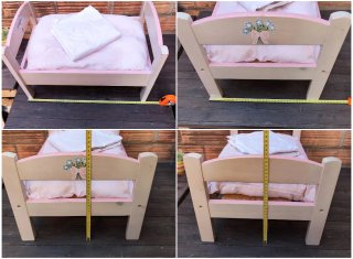 Cama artesanal de madera para muñecas