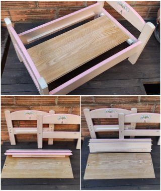 Cama artesanal de madera para muñecas