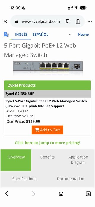 Switch Zyxel GS1350-6HP Gestionable