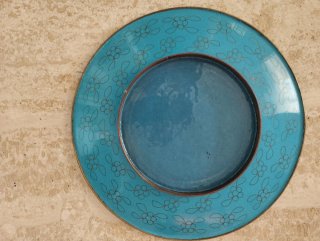Antiguo plato Cloissonne azul 26 cm