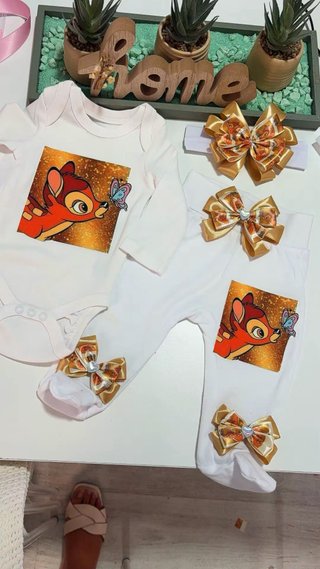 Conjunto Bebé Bambi Blanco y Dorado