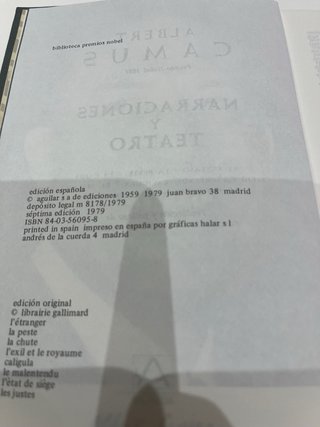 Camus. Obras.  2 vols.  1. Narraciones  2. Ensayos