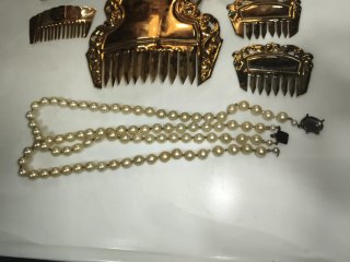 Antiguo Set Fallera Joyas y Peines Dorados