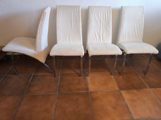 Juego de 4 sillas de comedor grises patas cromadas