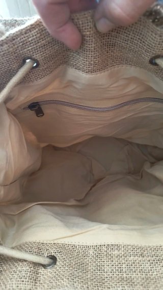 Bolso mochila tela saco beige multicolor