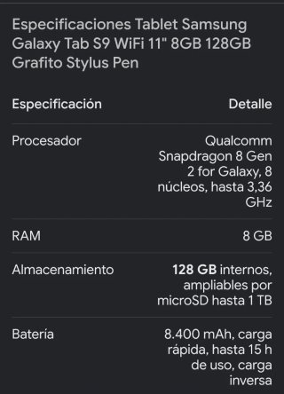 Samsung Tab S9 128GB Negro