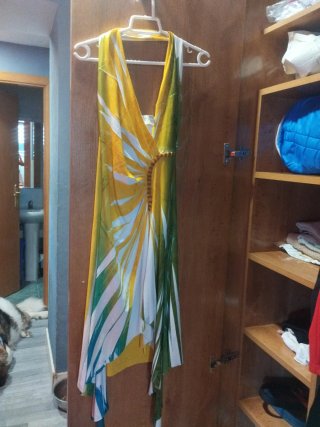 Vestido largo estampado verde y amarillo