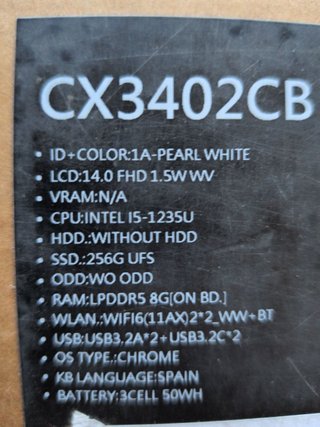 ASUS Chromebook Plus CX3402CB i5 8GB 256GB 14" FHD