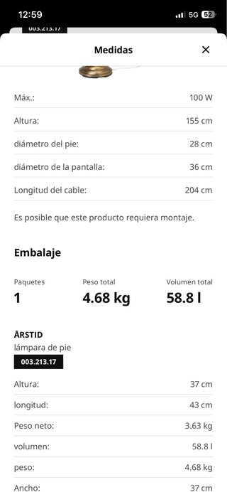 Lámpara de pie Ärstid Ikea