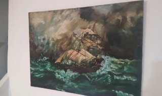 Lienzo antiguo: Barco en tormenta