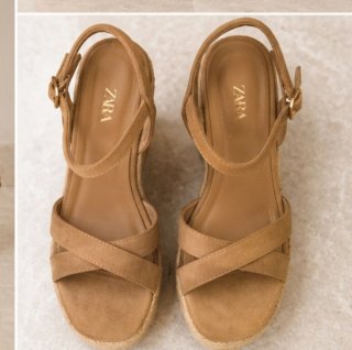 Sandalias Zara cuña esparto beige talla 37