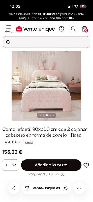 Cama infantil niña rosa con orejas
