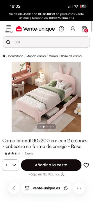 Cama infantil niña rosa con orejas