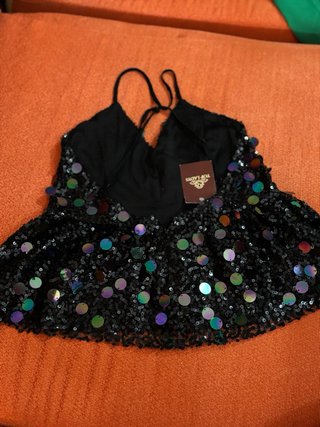 Top lentejuelas negro y multicolor