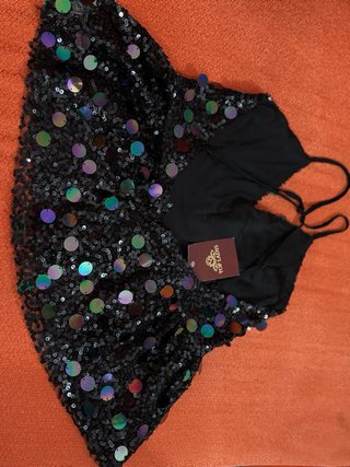 Top lentejuelas negro y multicolor
